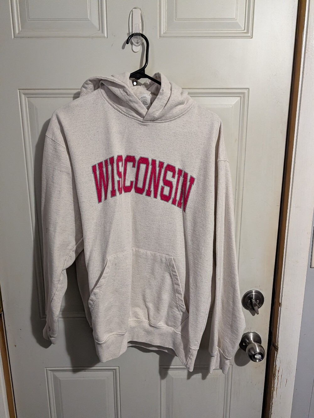 Wisconsin Arch Logo Hoodie - Cream with Red Lettering